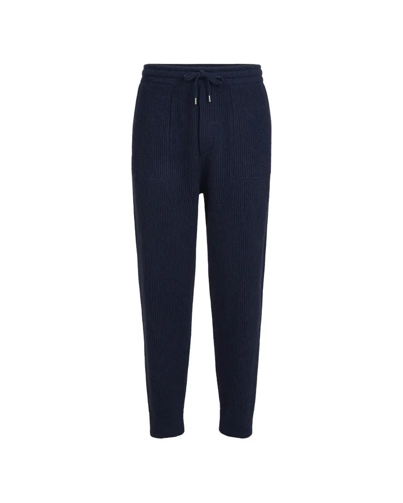 Brunello Cucinelli Cashmere English Rib Knit Joggers Blue