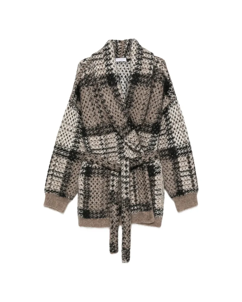 Brunello Cucinelli Sequin-embellished Checked Cardigan Brown