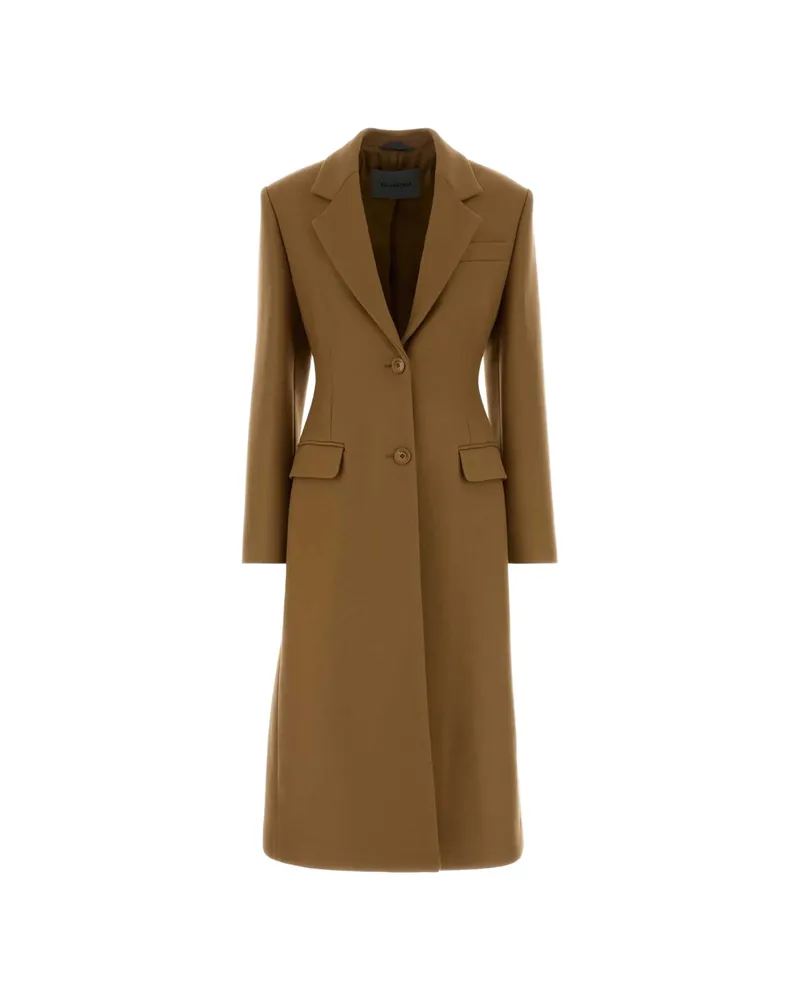 Balenciaga Single-breasted Coat In Camel Brown