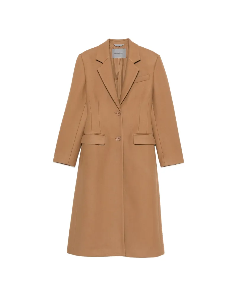Balenciaga Single-breasted Coat In Camel Brown
