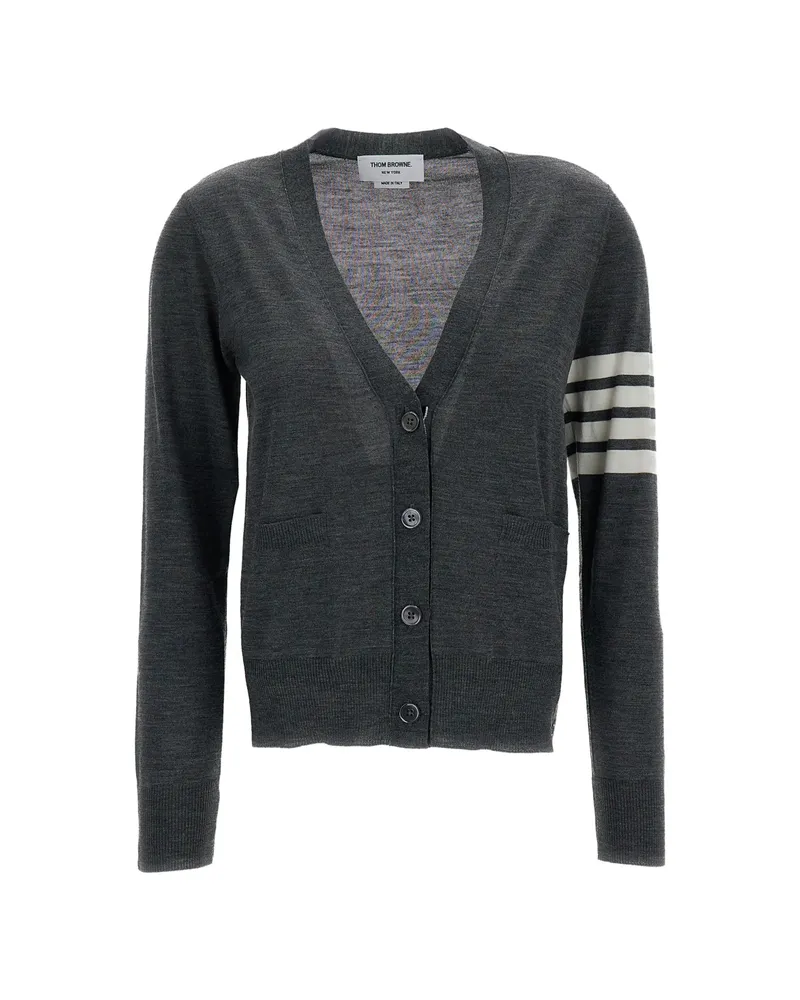 Thom Browne 4-Bar Stripe V-neck Cardigan Grey