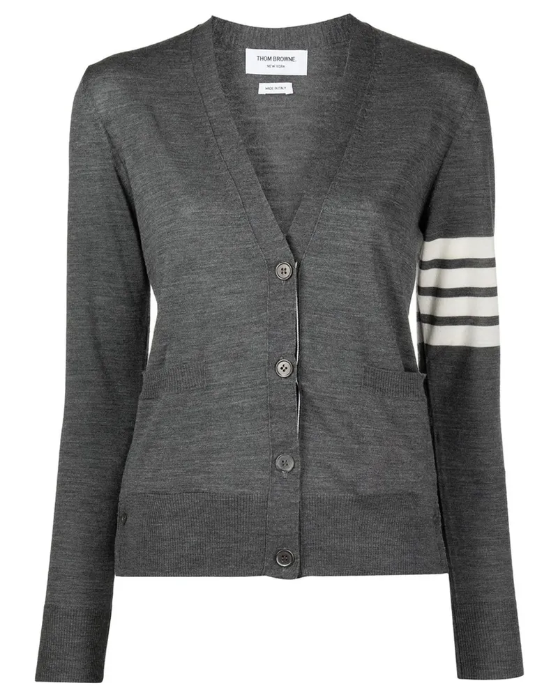Thom Browne 4-Bar Stripe V-neck Cardigan Grey