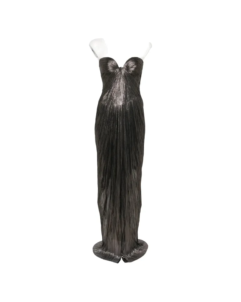 Maria Lucia Hohan Nadira Metallic-effect Pleated Maxi Dress Brown