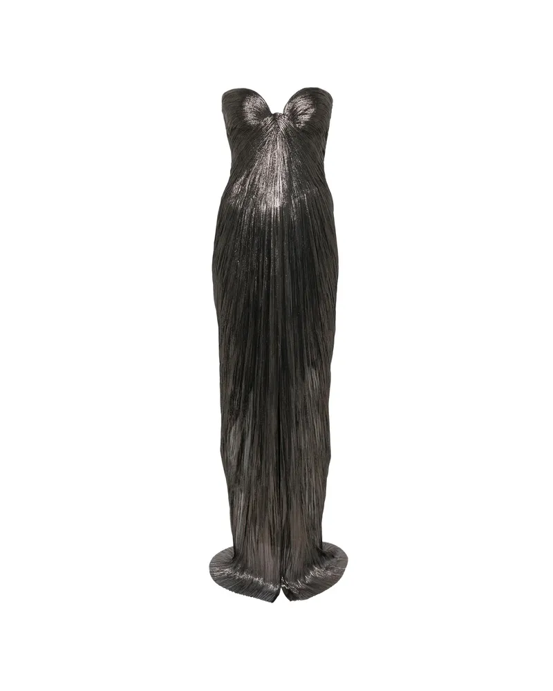 Maria Lucia Hohan Nadira Metallic-effect Pleated Maxi Dress Brown