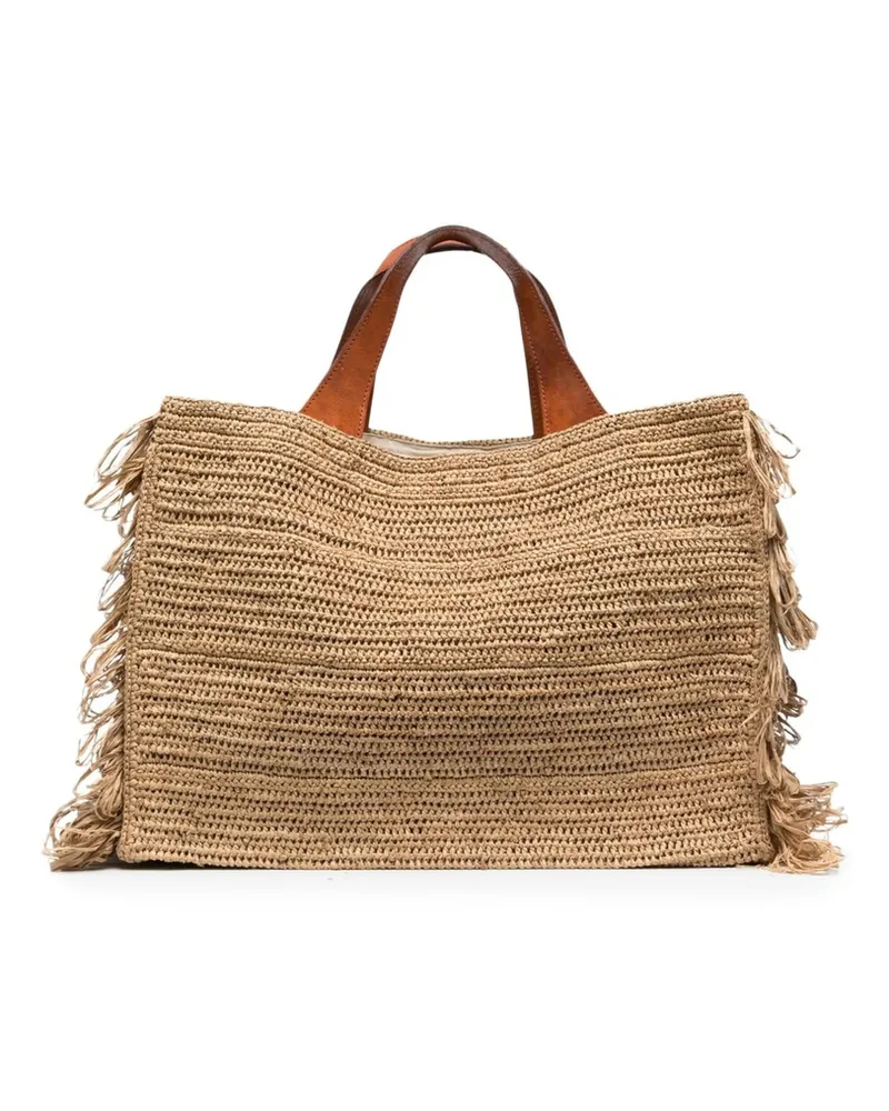 IBELIV Onja Woven Fringed Tote Bag Neutrals