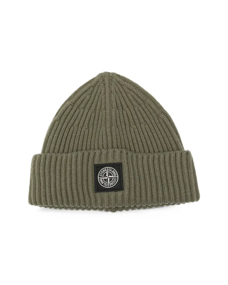 Stone Island Logo-patch Ribbed Beanie Hat Green