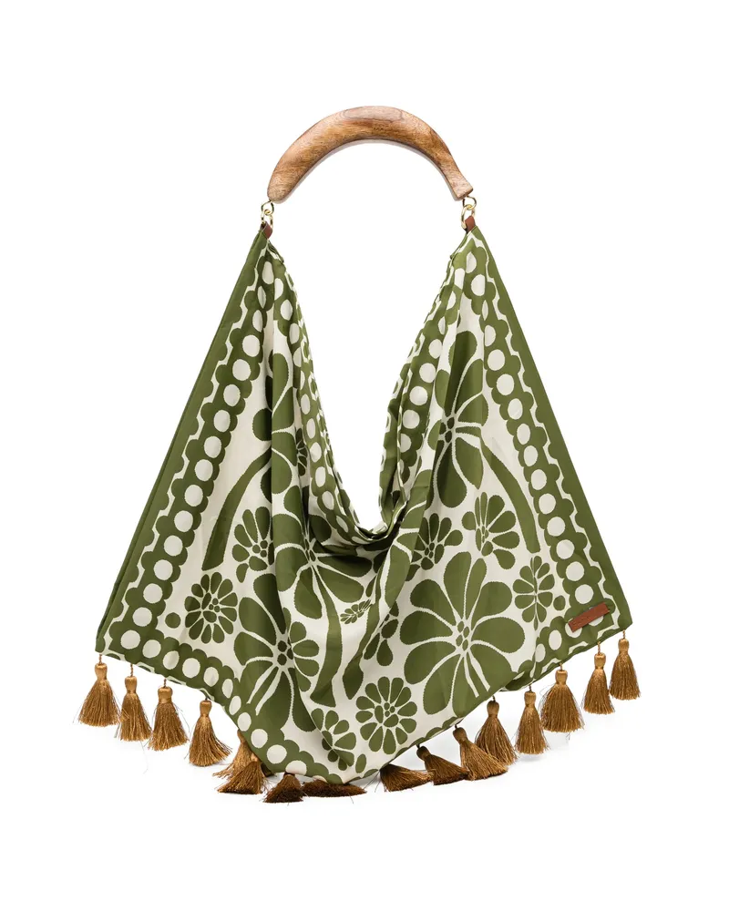 FARM Rio Floral-print Tassel Tote Bag Green