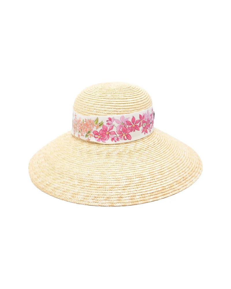 Ferragamo Floral-print Silk-ribbon Hat Neutrals
