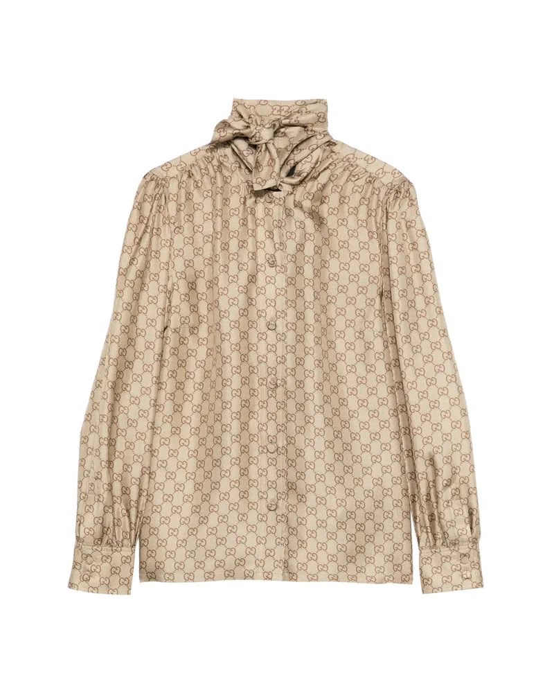 Gucci Logo-pattern Blouse Neutrals
