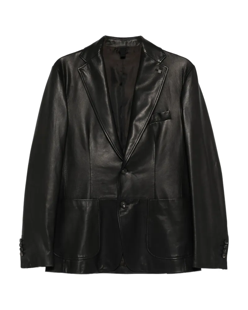 Tagliatore Single-breasted Leather Blazer Black