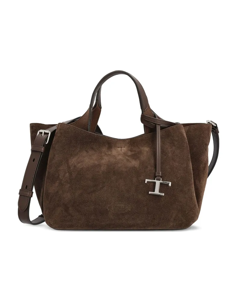 TOD'S Mini Suede Logo Tote Bag Brown