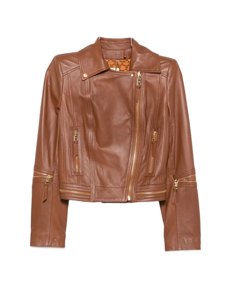 Elisabetta Franchi Zipped Biker Jacket Brown