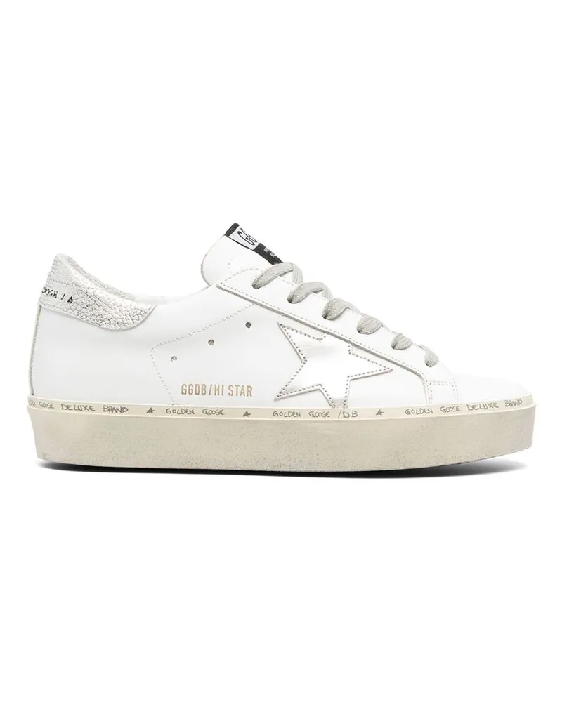 Golden Goose Hi Star Trainers With Star And Metallic Silver Heel White