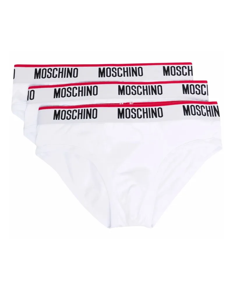 Moschino Logo-waistband Briefs (set Of Three White
