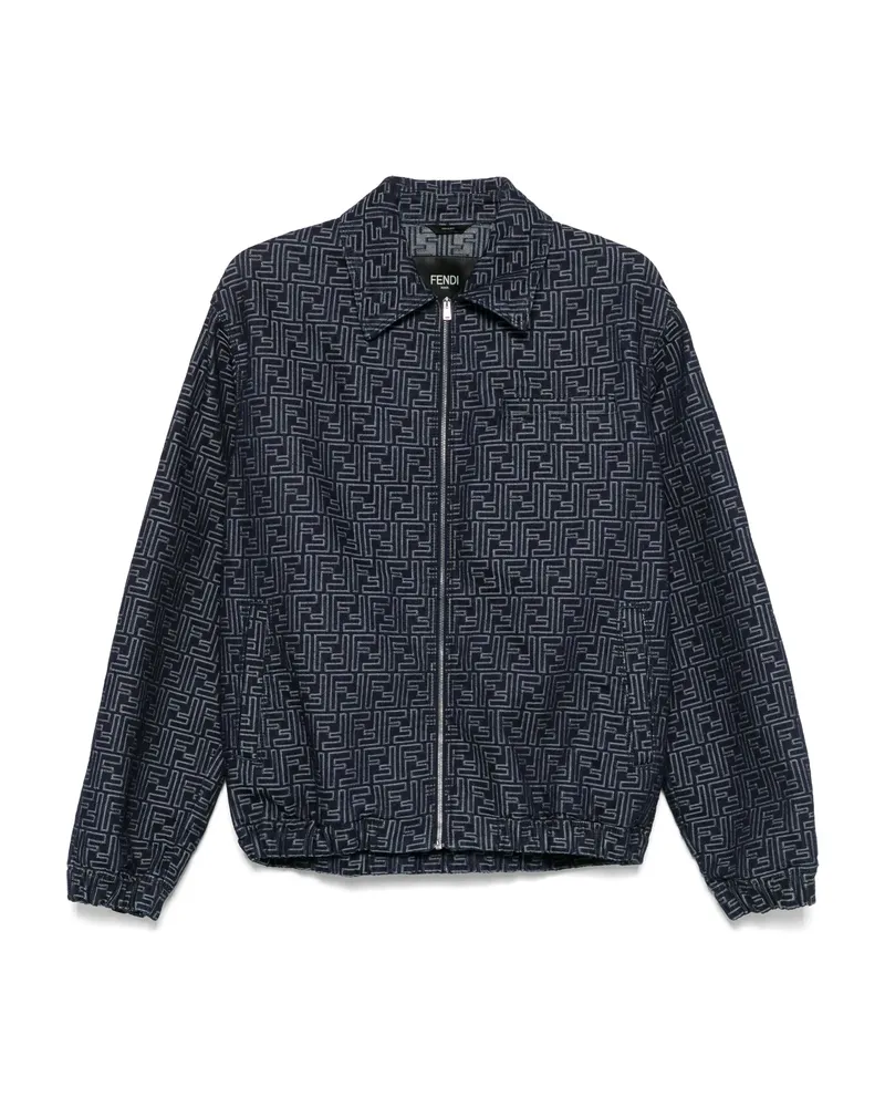 Fendi FF-jacquard Denim Bomber Jacket Blue