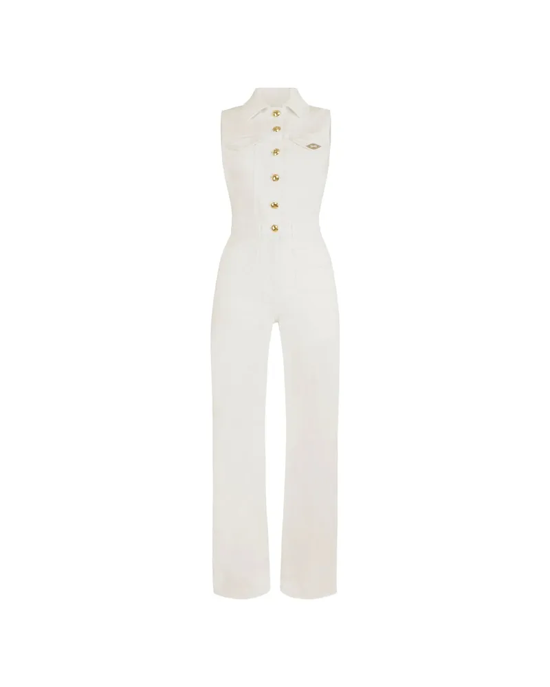 Elisabetta Franchi Logo-detail Denim Jumpsuit Neutrals
