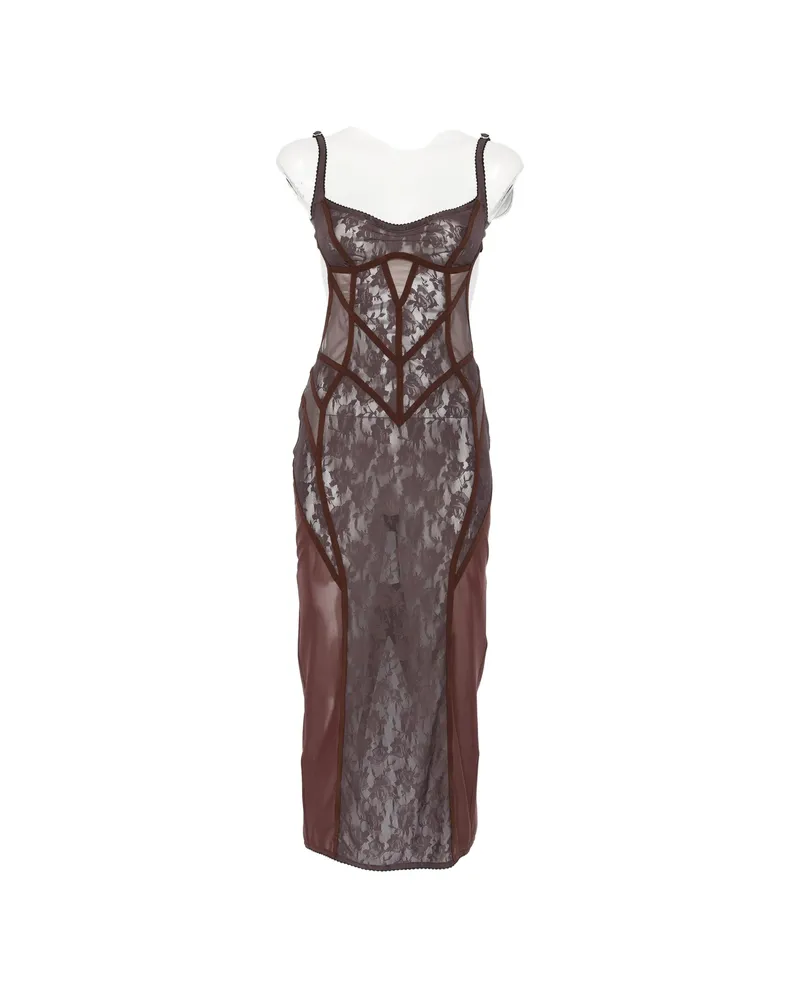 ATTICO Lace-panelled Midi Dress Brown