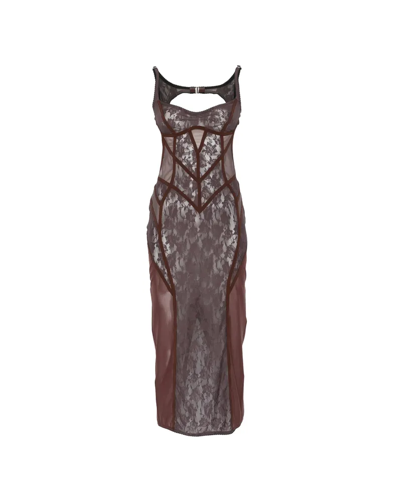 ATTICO Lace-panelled Midi Dress Brown