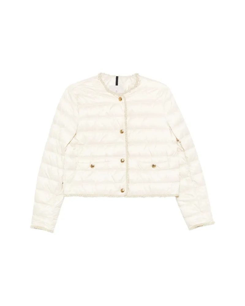 Moncler Fleurs Bouclé-trimmed Puffer Jacket Neutrals