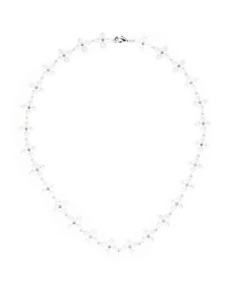 DARKAI Ghotic Clover Flower Necklace Silver