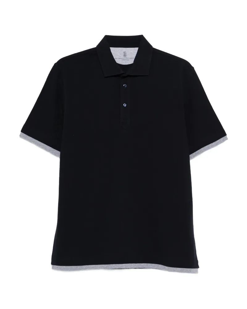 Brunello Cucinelli Buttoned Trim Polo Shirt Blue