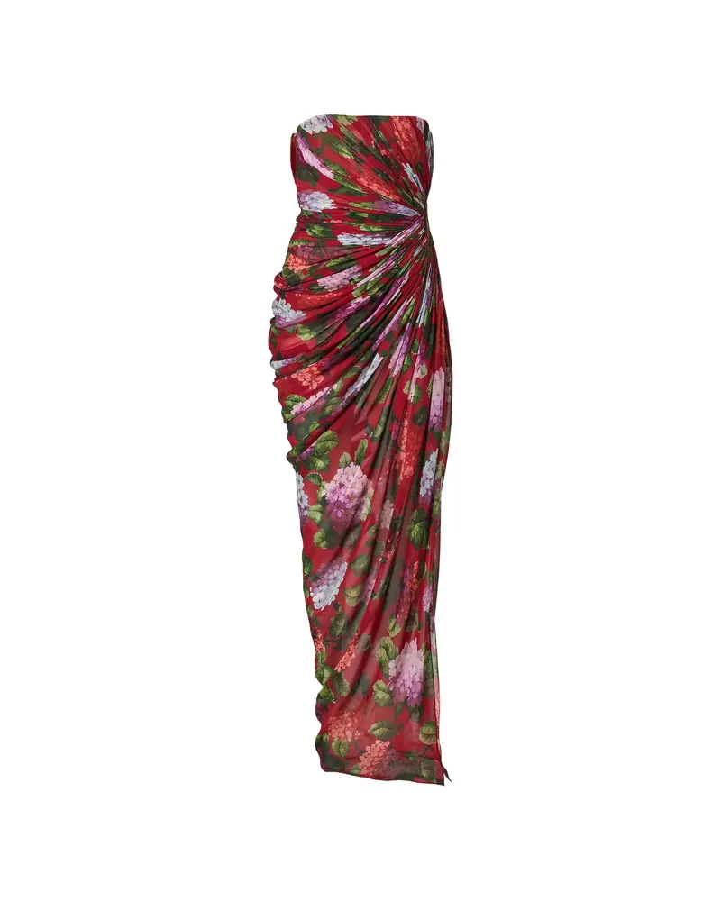 Carolina Herrera New York Strapless Draped Maxi Dress Red