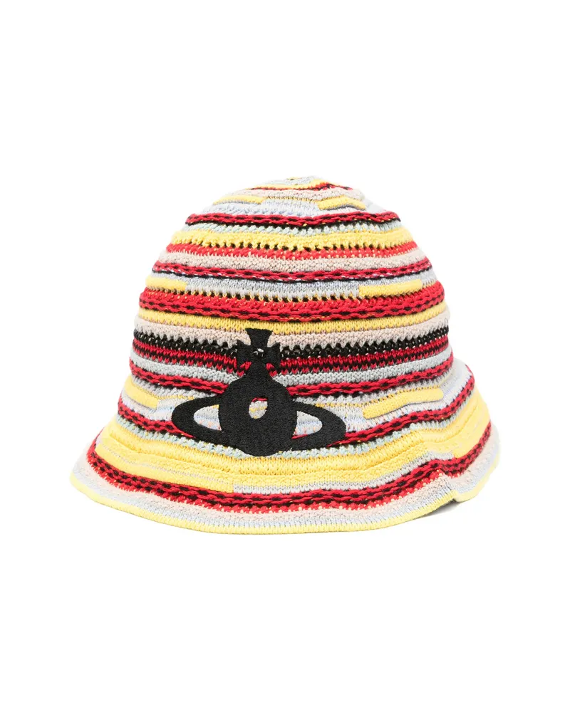 Vivienne Westwood Striped Logo-embroidery Beanie Hat Yellow