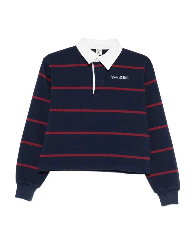 SPORTY & RICH Striped Polo Top Blue