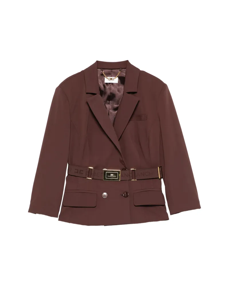 Elisabetta Franchi Belted Double-breasted Blazer Brown