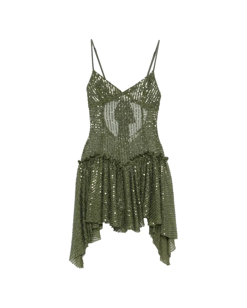 SIEDRES Lustina Sequin-detail Ruffled Mini Dress Green