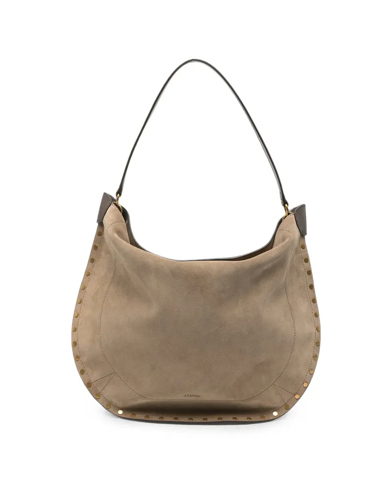 Isabel Marant Oskan Stud-embellished Suede Shoulder Bag Neutrals