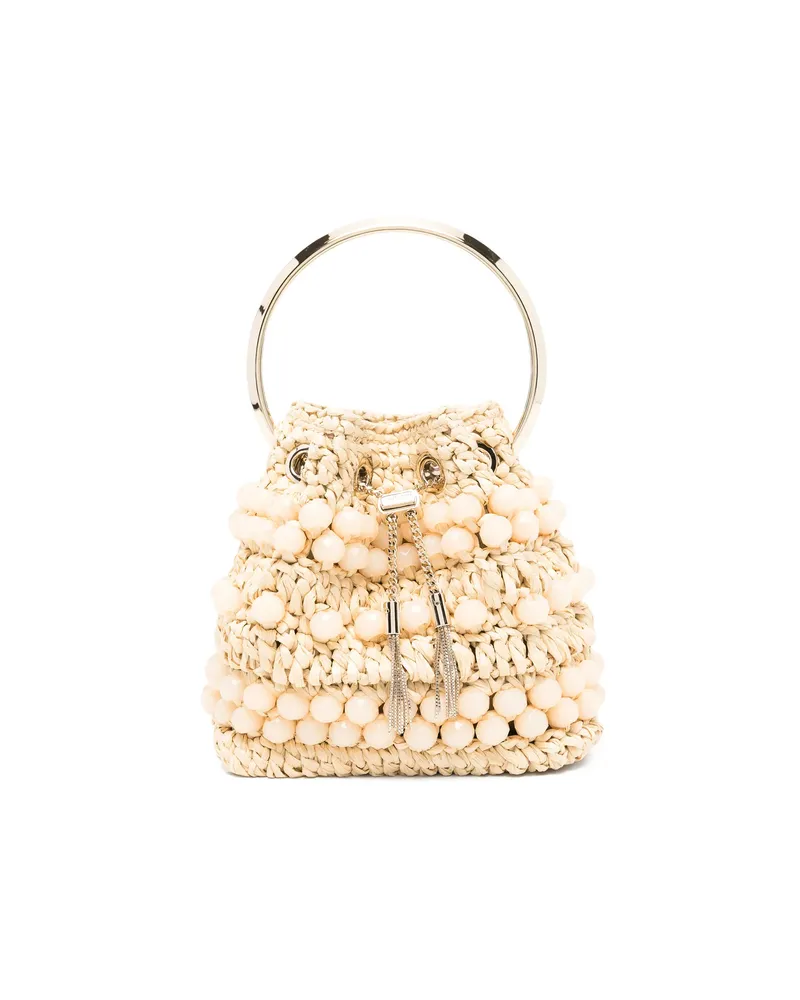 Jimmy Choo Beaded Ring Bucket Bag Neutrals