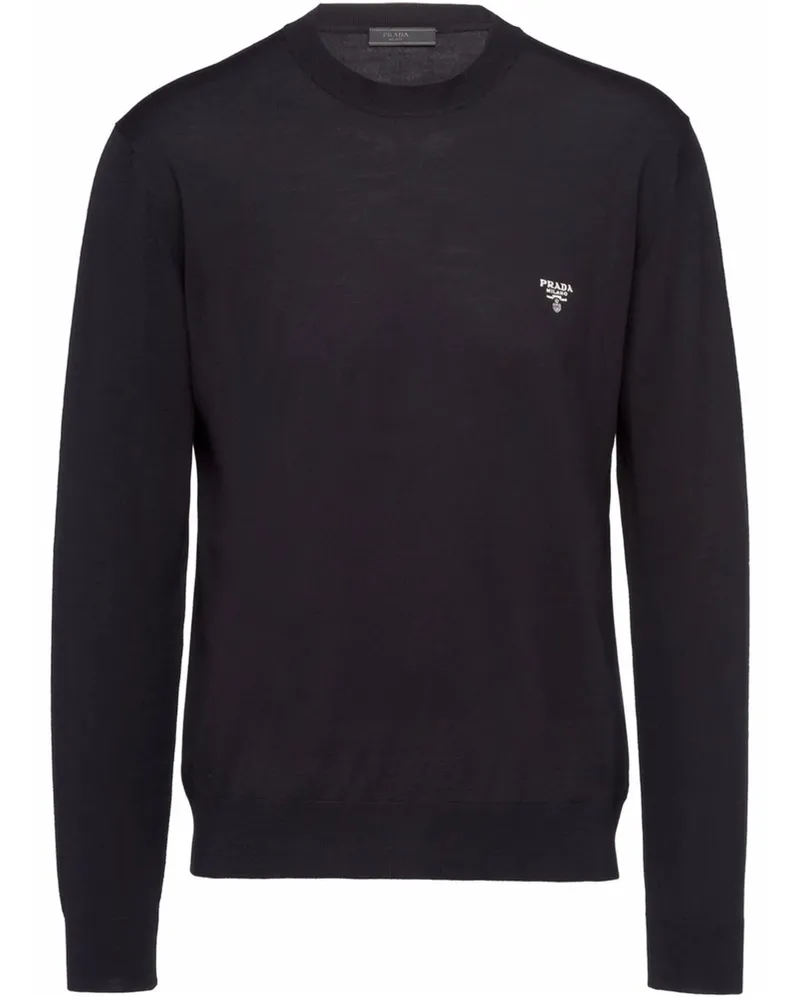 Prada Embroidered-logo Crew-neck Sweater Black