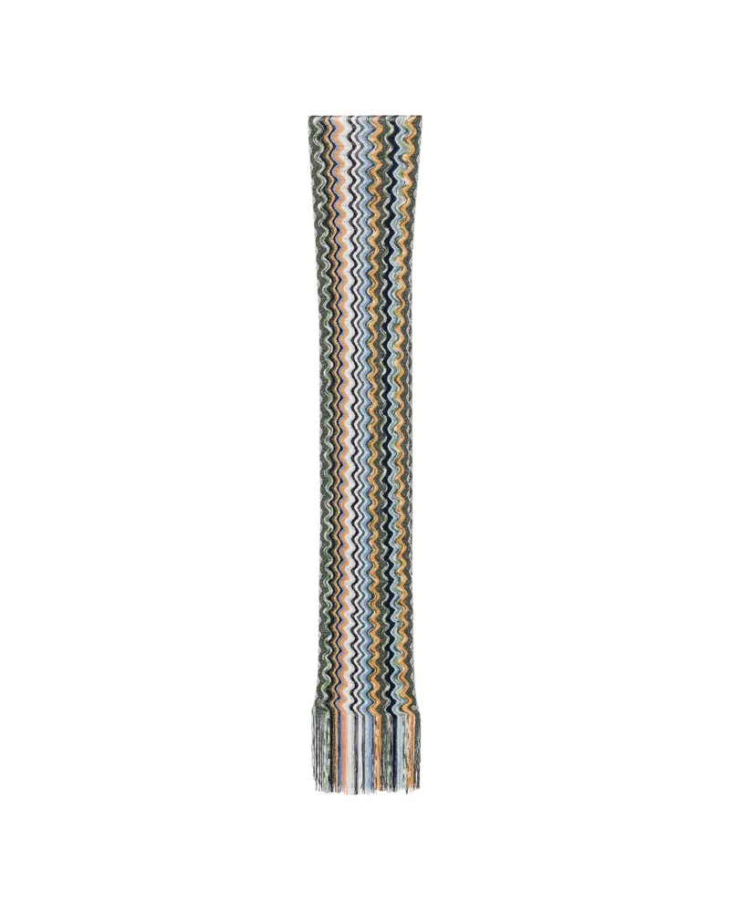 Missoni Zigzag-knit Fringed Scarf Green