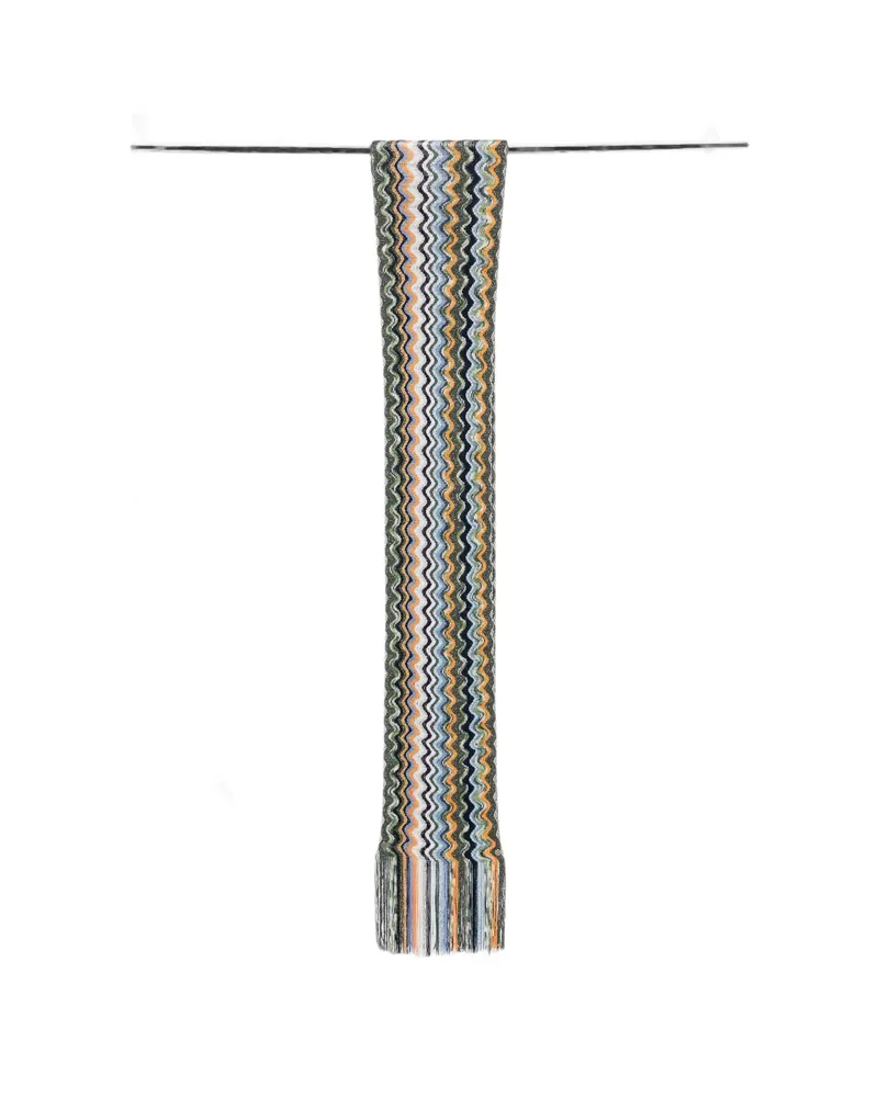 Missoni Zigzag-knit Fringed Scarf Green