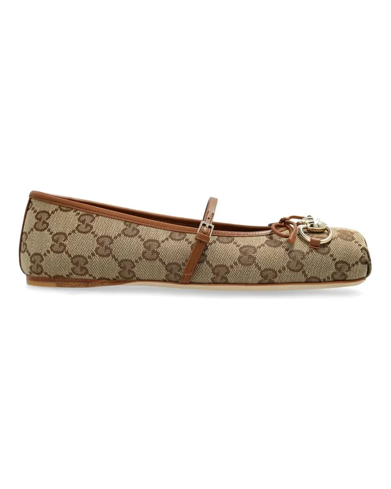 Gucci Print Strap Ballet Flats Neutrals