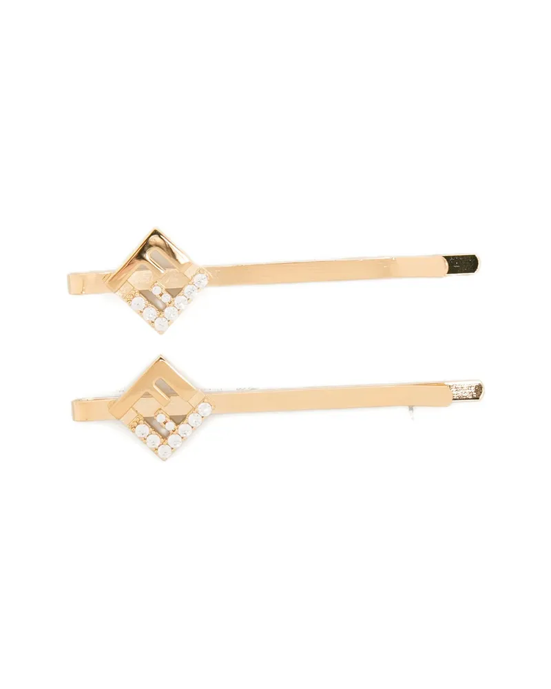 Fendi FF Crystal-embellished Hair Clips (set Of Two Gold
