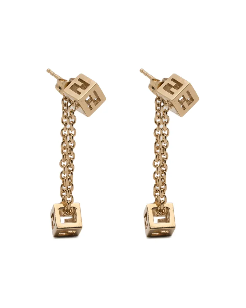Fendi FF-logo Cube Drop Earrings Gold