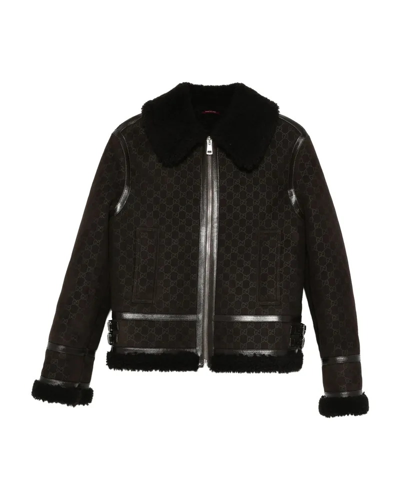 Gucci Shearling-collar Leather Jacket Brown