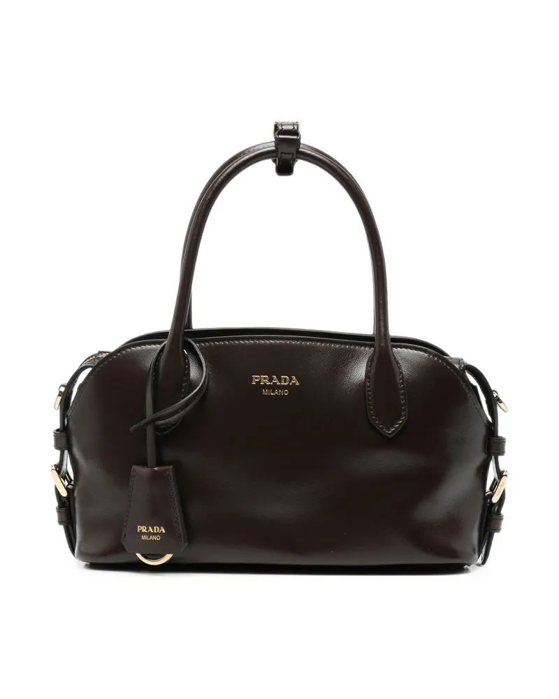 Prada Logo-print Leather Tote Bag Brown
