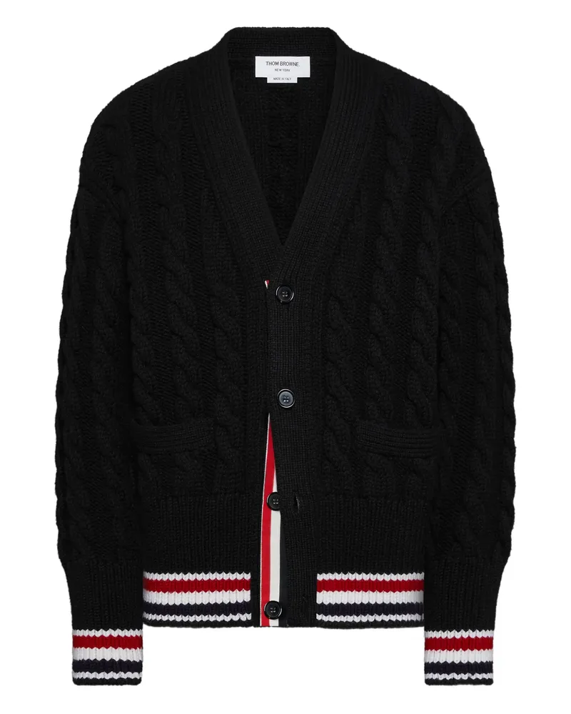 Thom Browne V-neck Stripe-hem Cardigan Black
