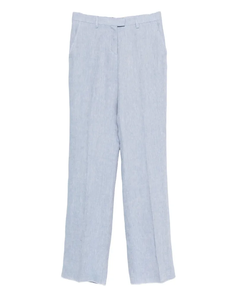 Etro Two Side Pockets Linen Tailored Trousers Blue