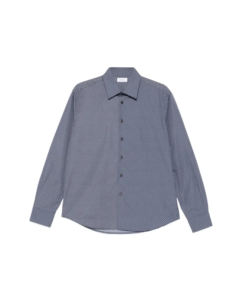 Ferragamo Geometric-print Long-sleeve Shirt Blue
