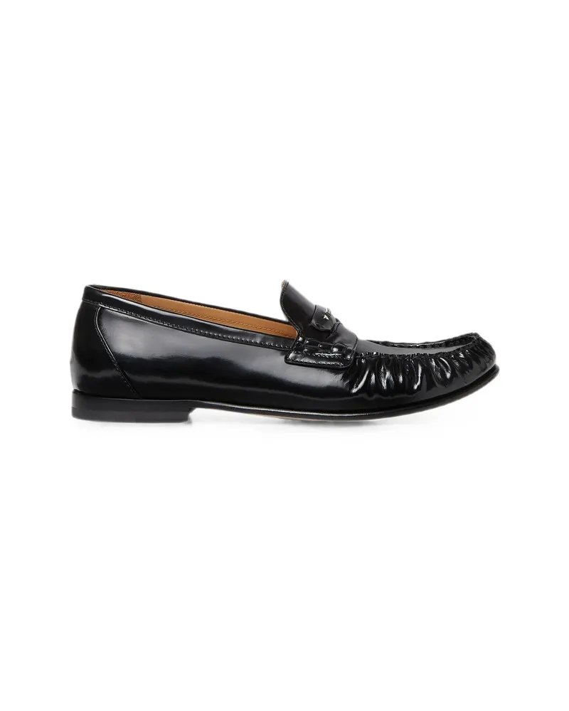Fendi Scrunch Ruched Leather Loafers Black