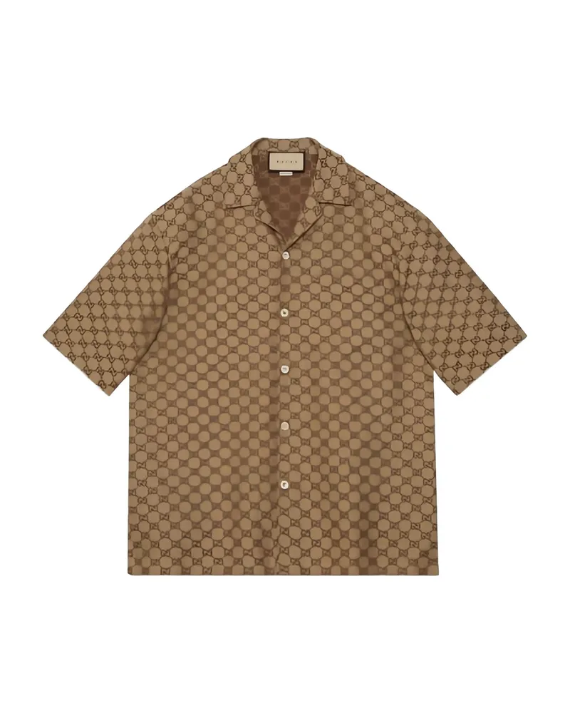 Gucci GG Short-sleeved Linen Shirt Brown