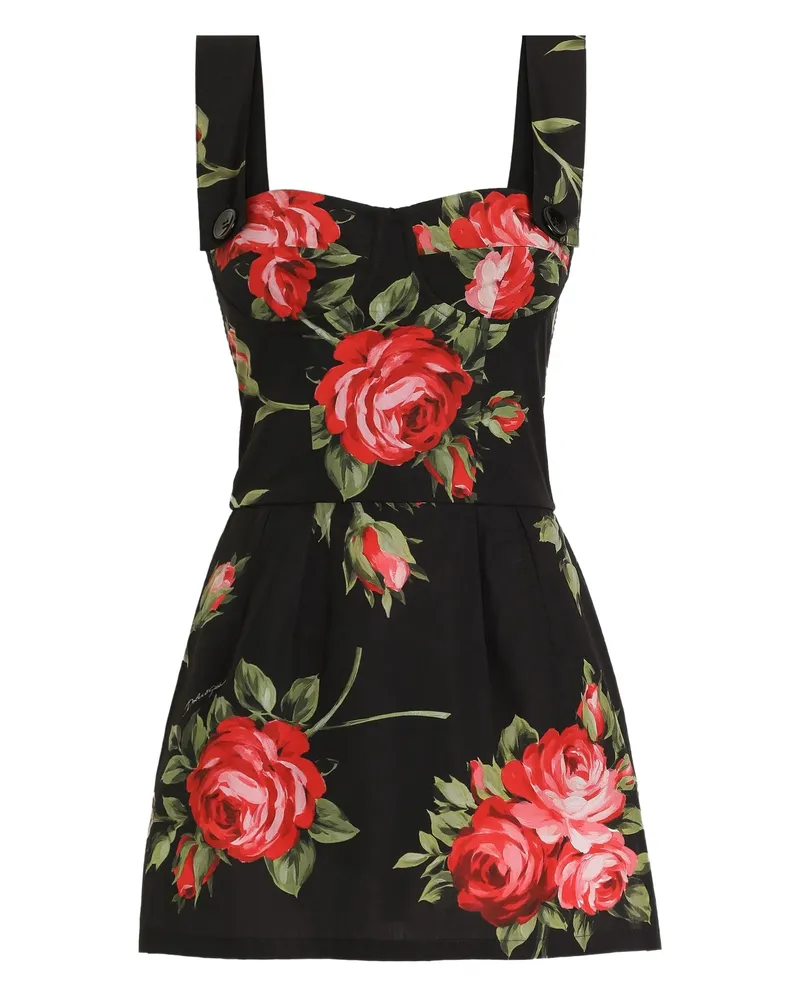 Dolce & Gabbana Floral Button-strap Mini Dress Black
