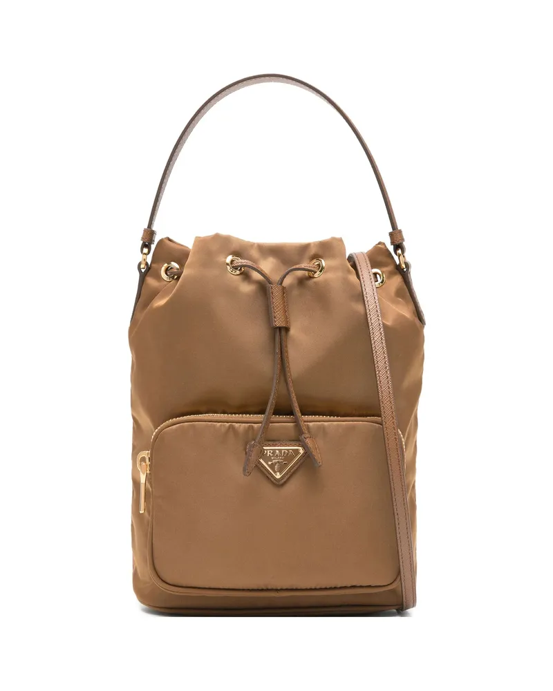 Prada Drawstring Pocket Satchel Brown