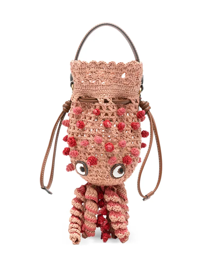 Anya Hindmarch Squid Raffia Bucket Bag Pink
