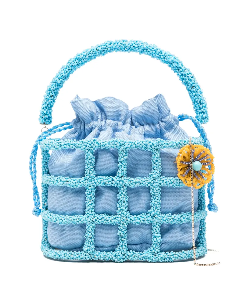 Rosantica Mini Beaded Floral Tote Bag Blue