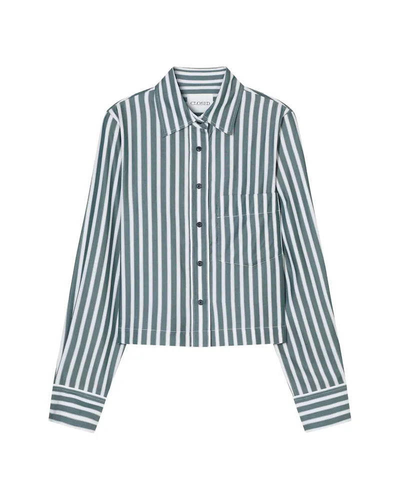 Closed Striped Cropped Classic Shirt Green